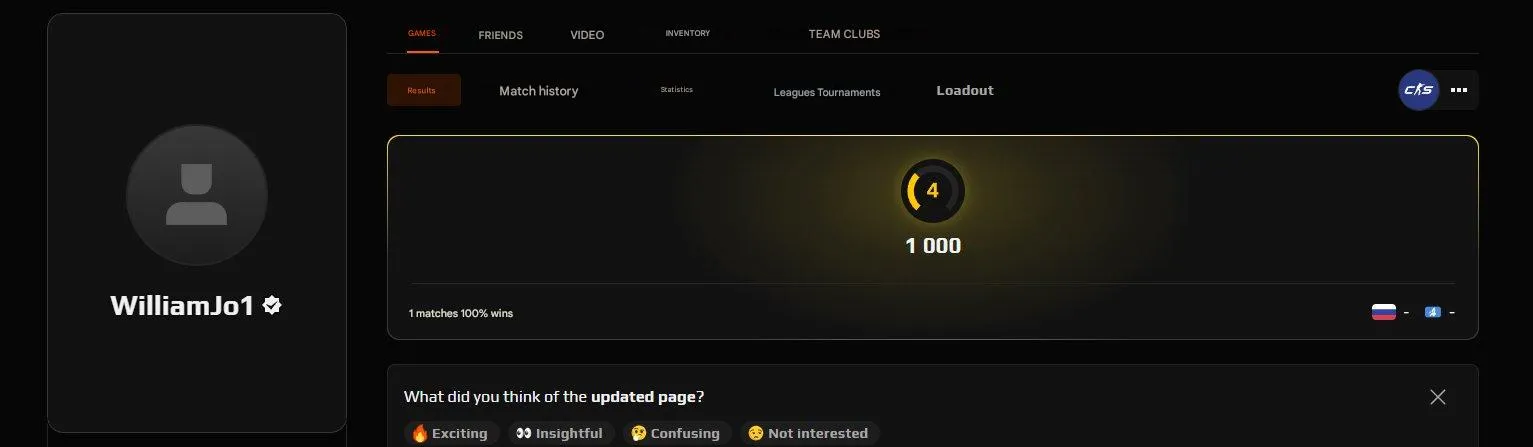 CS255 FACEIT 4 Level 1000 ELO Verified Account With 1000 FACEIT Points.